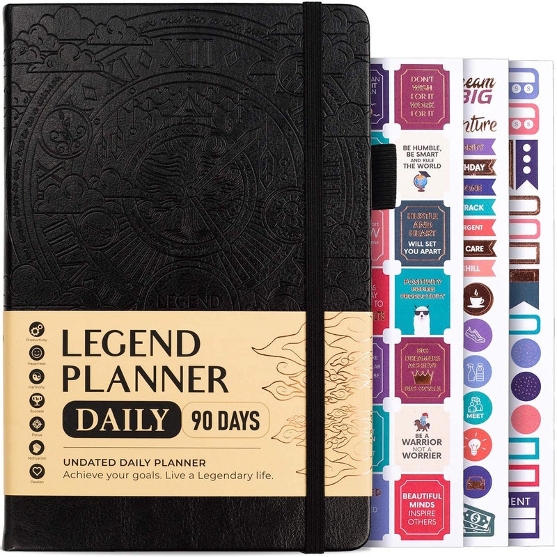 Legend Planner Daily for 3 Months â€“ Undated Monthly Weekly & Daily Planner to Hit Goals. Organizer & Productivity Journal, A5 (Black) - Image 1